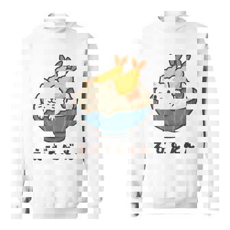 海老天丼 天丼 えび ご飯 ねこ 白猫 天丼好き 猫好き おもしろ かわいい猫 イラスト 猫キャラ 癒し 系 スウェットシャツ - Kawaiitshirt