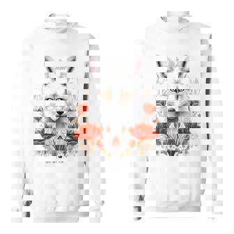 狐 アニマル柄 モチーフ 図面 イラスト 自然 狐 スウェットシャツ - Kawaiitshirt