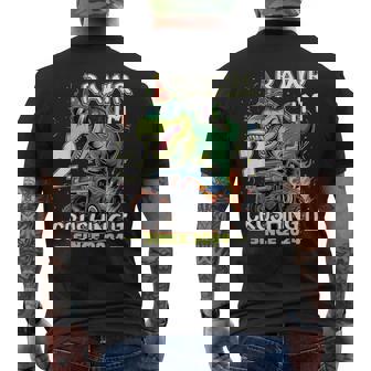 2Nd Birthday Monster Truck Dinosaur 2 Years Old Birthday Boy Men's T-shirt Back Print - Monsterry