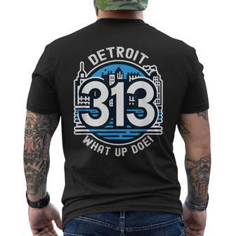 313 Detroit Skyline What Up Doe Men's T-shirt Back Print - Thegiftio UK