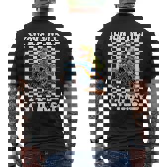 3Rd Birthday Boy Young Wild And Three Monster Truck Dinosaur Men's T-shirt Back Print - Monsterry