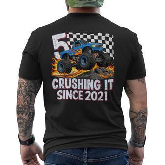 5Th Birthday Monster Truck 5 Year Old Boys Party Born 2021 Men's T-shirt Back Print - Thegiftio UK