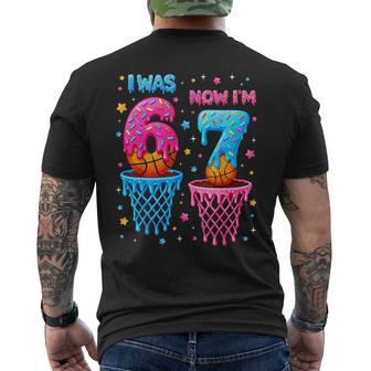 I Was 6 Now Im 7 Years Old Drip Basketball Birthday Boy Men's T-shirt Back Print - Monsterry