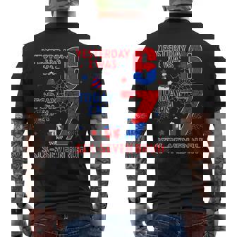 I Was 6 Now I'm 7 7Th Spider Theme Birthday Boy 7 Year Old Men's T-shirt Back Print - Thegiftio