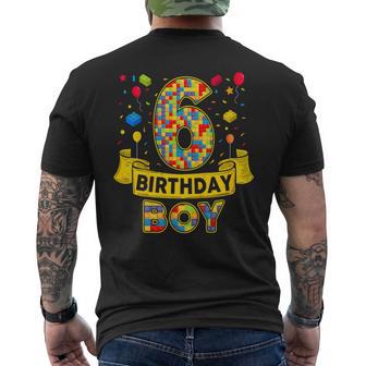 6Th Birthday Boy Bricks Six Bday 6 Year Old Birthday Boy Men's T-shirt Back Print - Thegiftio UK