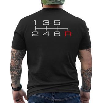 6速マニュアルシフトパターンノブ カーテーマ メンズTシャツ バックプリント - Kawaiitshirt