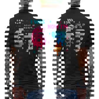 7th Birthday Baseball Drip Six Seven I Was 6 Now I'm 7 Men's Back Print T-Shirt | Mazezy