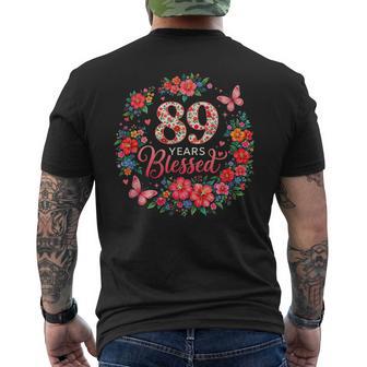 89歳の祝福された89歳のフローラル89歳の誕生日プレゼント メンズTシャツ バックプリント - Kawaiitshirt