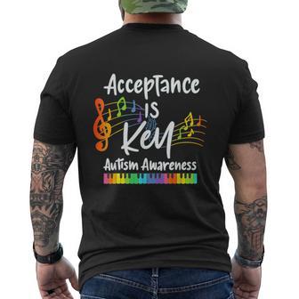 Acceptance Is Key Autism Awareness Musical Note Piano Graphi Men's T-shirt Back Print - Seseable