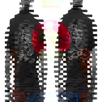 Afro American Samurai Warrior Katana Anime Red Moon Men's T-shirt Back Print - Monsterry