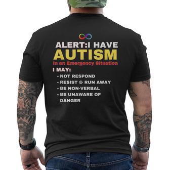 Alert I Have Autism In An Emergency Situation Awareness Men's T-shirt Back Print - Thegiftio UK