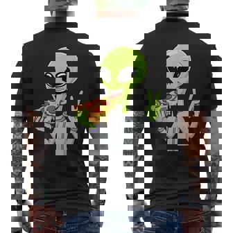 Alien Head Eating Pizza UFO Extraterrestrial Snack Fast Food Men's Back Print T-Shirt | Mazezy