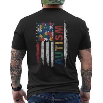 American Flag Autism With Puzzle Men's T-shirt Back Print - Thegiftio UK