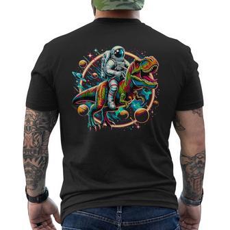 Astronaut Riding T-Rex Dinosaur Astro T-Rex Space Men's T-shirt Back Print - Thegiftio UK