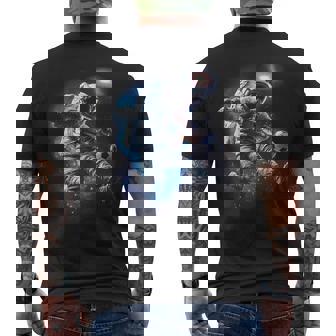 Astronaut Soccer Ball Sport Lover Outer Space Science Galaxy Men's Back Print T-Shirt | Mazezy