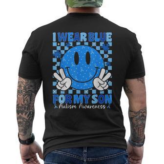 Autism Awareness Month I Wear Blue For My Son Blue Ribbon Men's T-shirt Back Print - Monsterry