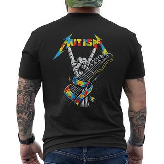 Autism Awareness Autism Skeleton Guitar Player Rock Music Men's T-shirt Back Print - Thegiftio UK