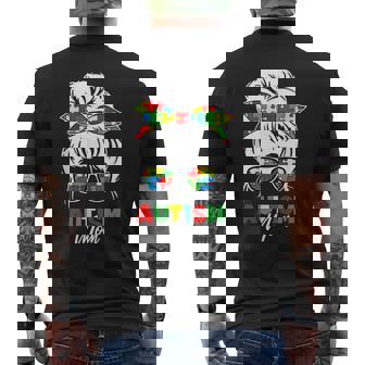 Autismo Mamá Conciencia Moño Desordenado Pieza De Puzzle Madre Camiseta Hombre Estampado Espalda - Regaloses