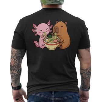 Axolotl And Capybara Eating Ramen Men's T-shirt Back Print | Seseable CA