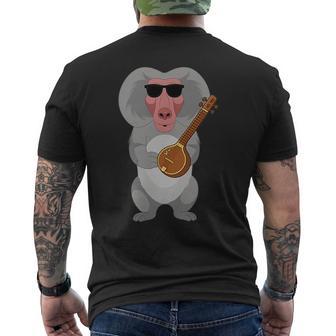 Baboon Wearing Sunglasses Playing Sitar Sitarist Men's Back Print T-Shirt | Mazezy
