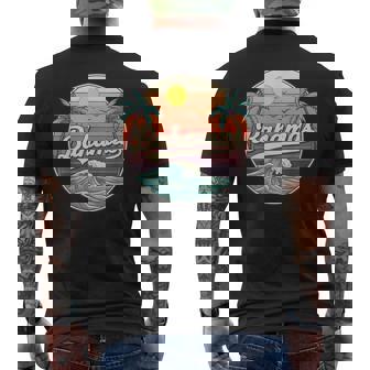 Bahamas Beach Summer Vacation Wave Retro Sunset Palm Tree Men's Back Print T-Shirt | Mazezy