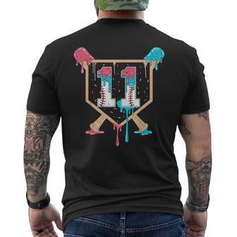 Baseball 11 Year Old Ice Cream Drip 11Th Birthday Boy Player Men's T-shirt Back Print - Thegiftio UK