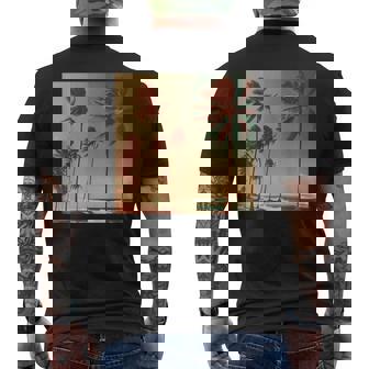 Beach Palm Trees Retro Vintage Waves Ocean Sky Vacation Men's Back Print T-Shirt | Mazezy