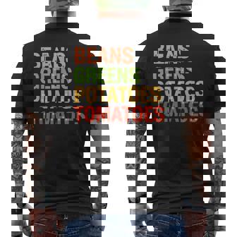 Beans Greens Potatoes Tomatoes Thanksgiving Farm Feast Men's Back Print T-Shirt | Mazezy