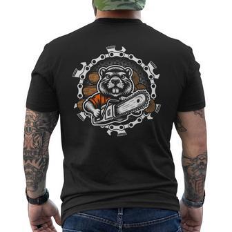 Beaver Lumberjack Forest Worker Chainsaw Wood Men's T-shirt Back Print - Seseable