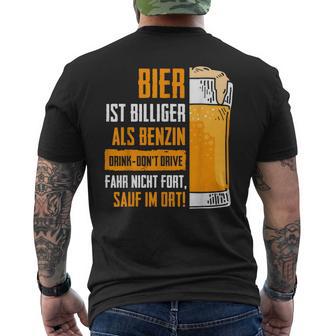 Bier Billiger Als Benzinauf Im Ort Lustiger Bierpruch T-Shirt mit Rückendruck - Geschenkecke