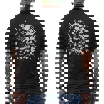 Bigfoot And Alien Playing Guitar Rock Music Musicians Men's Back Print T-Shirt | Mazezy