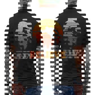 Bigfoot Believe Disc Golf Retro Sunset Vintage Flying Disc Men's Back Print T-Shirt | Mazezy