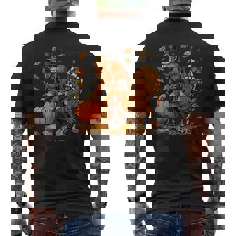 Bigfoot Pilgrim Turkey Pumpkin Thanksgiving Sasquatch Men's T-shirt Back Print | Mazezy