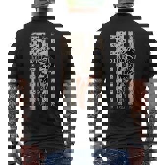 Biker Skull Vintage Art With Flames And American Flag Men's Back Print T-Shirt | Mazezy