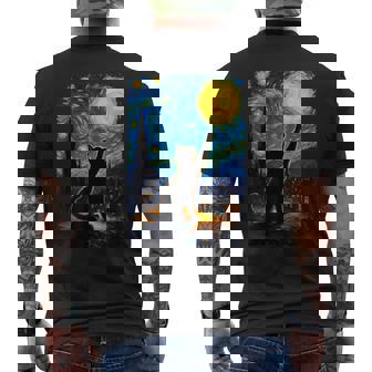 Black Cat Starry Night Van Gogh Cat Cat Mom Cat Dad Men's T-shirt Back Print - Monsterry