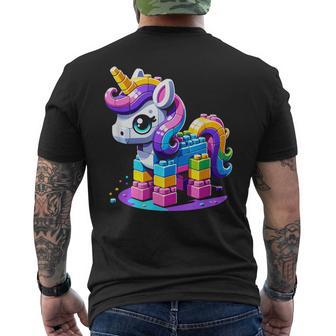 Block Building Unicorn Lover Master Builder Bricks Men's T-shirt Back Print - Thegiftio UK
