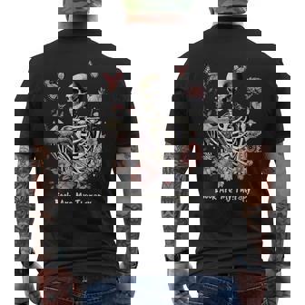 Book Are My Therapy Skeleton Book Reading Floral Butterfly Men's Back Print T-Shirt | Mazezy