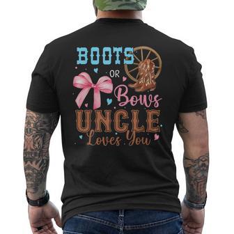 Boots Or Bows Gender Reveal Decorations Uncle Loves You Men's T-shirt Back Print | Mazezy