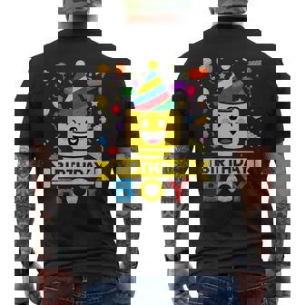 Building Bricks Boy Birthday Party Hat Master Builder Blocks Men's T-shirt Back Print - Thegiftio