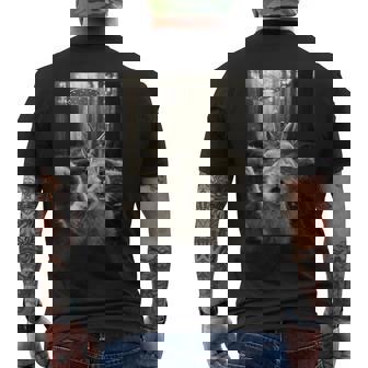 Bunny Taking Selfie In a Forest With UFO Alien Meme Art Men's Back Print T-Shirt | Mazezy