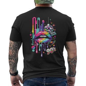Bunte 90S Lippen Retro Disco Kassetteninyl Party T-Shirt mit Rückendruck - Geschenkecke