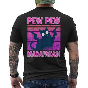 Cat Pew Pew Madafakas Katze Rosa Pink Lustiges Kater Katzen T-Shirt mit Rückendruck - Geschenkecke