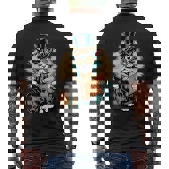 Cat In Steampunk Style Reading A Book Bookworm Men's Back Print T-Shirt | Mazezy