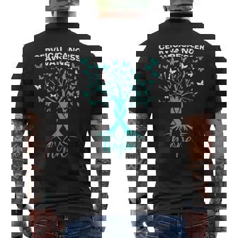 Cervical Cancer Awareness Hope Ribbon Butterfly Tree Men's Back Print T-Shirt | Mazezy