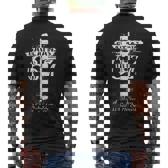 Christian Saying Scripture GALATIANS 6 7 REAPS What HE SOWS Men's Back Print T-Shirt | Mazezy