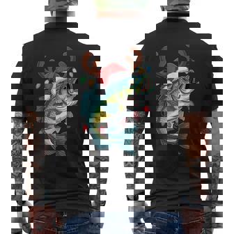 Christmas Bass Fisherman Holiday Lights Festive Fish Men's Back Print T-Shirt | Mazezy
