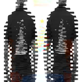 Christmas Book Tree Librarians Books Lover Men's Back Print T-Shirt | Mazezy