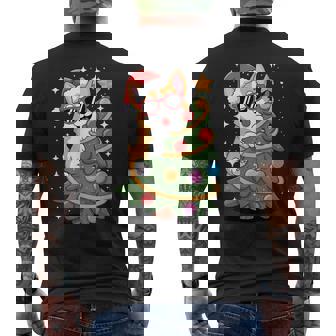 Christmas Corgi Climbing Tree Cartoon Holiday Men's Back Print T-Shirt | Mazezy