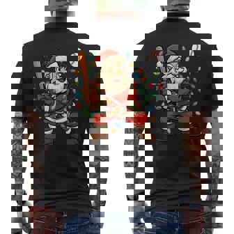 Christmas Lights Santa Claus Playing Baseball Christmas Men's Back Print T-Shirt | Mazezy