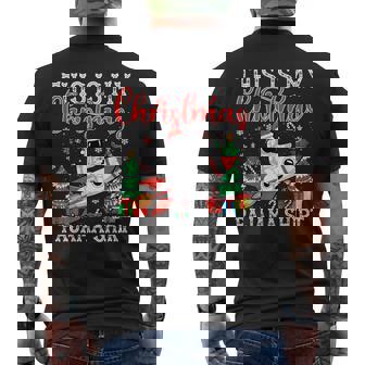 Christmas Pajama Astronaut Riding Rocket Santa Hat Lights Men's Back Print T-Shirt | Mazezy